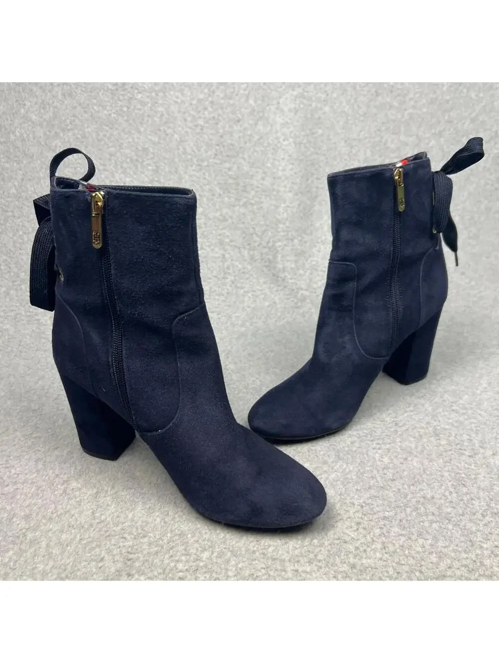Y2K Tommy Hilfiger Leather Suede Ankle Booties Chunky Heel Womens Size 8.5 90's